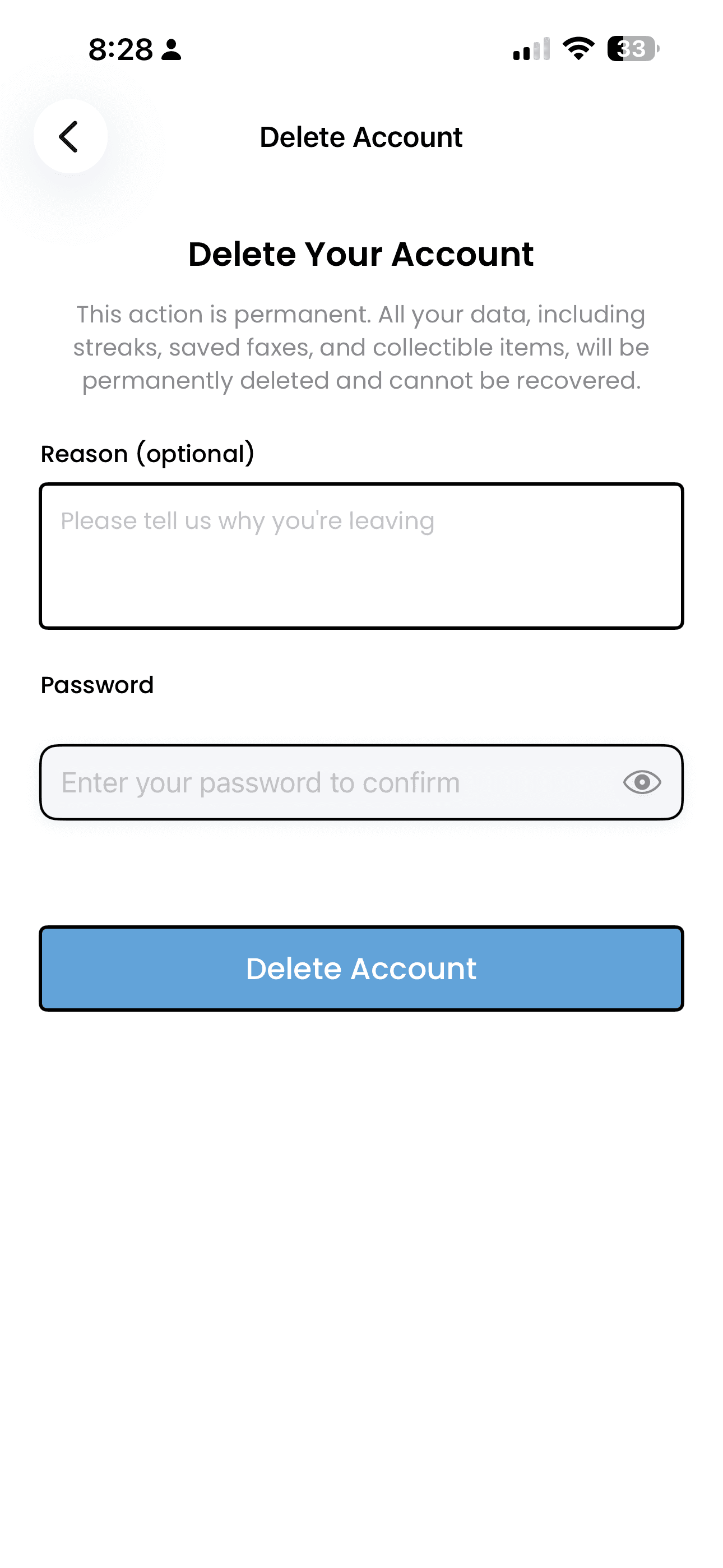 DailyFax final delete account step